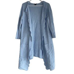 Talbots Knit Cardigan Sweater Scalloped Edge Light Blue Open Long Plus 0X